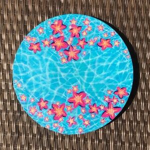 Blue Floral Water Painting Round Canvas Wall Art